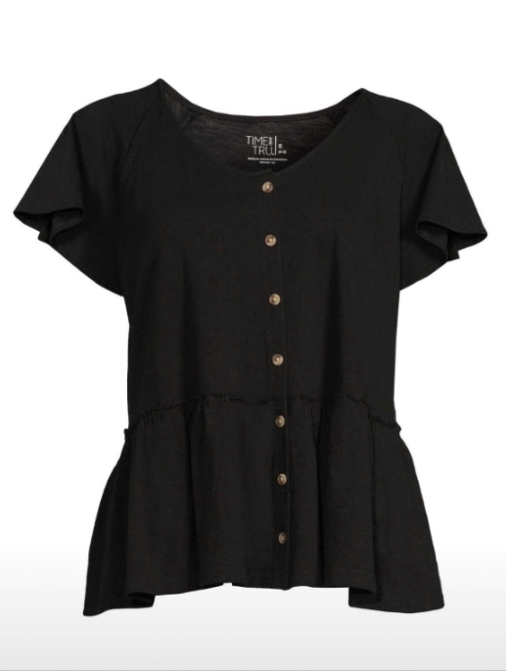 ✨Time and Tru Black Flutter Sleeve Peplum Top